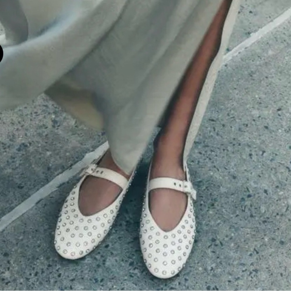 NWOB Madewell Remy Leather Cream Studded Mary‎ Jane Ballet Flats - Picture 3 of 6